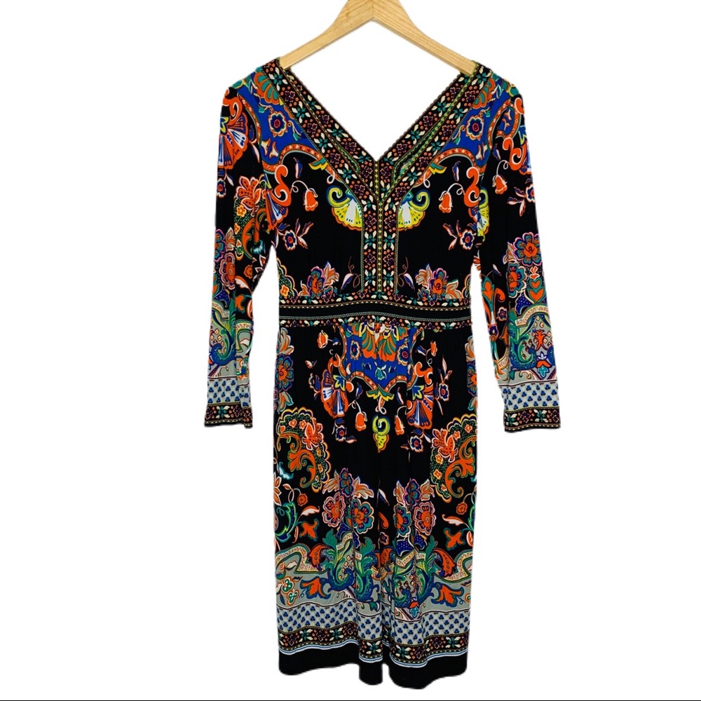 eci Boho Floral V-Neck Long Sleeve Dress‎